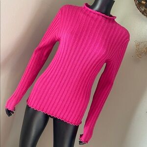 ESQUALO Fuchsia Pink Glittery Sparkly Ribbed Knit Longsleeve Top